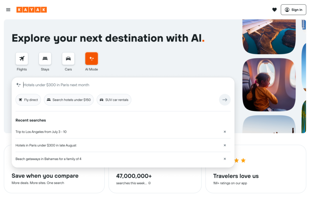 Kayak AI Mode