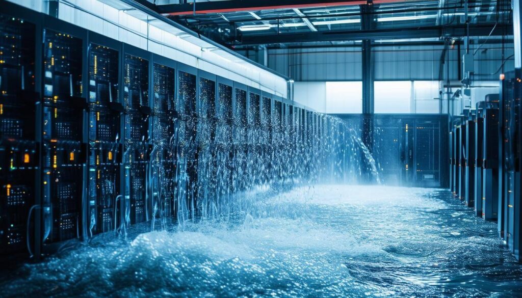 water being pumped into a data center to cool the server