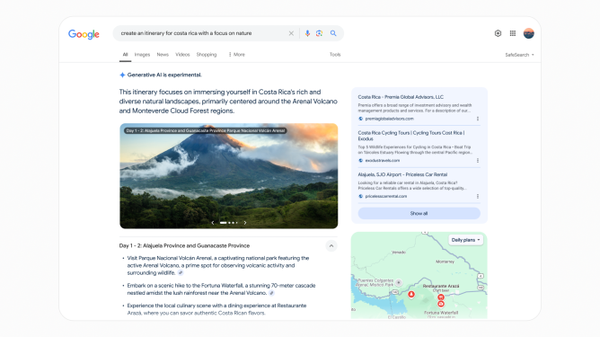 Trip ideas with AI Overviews