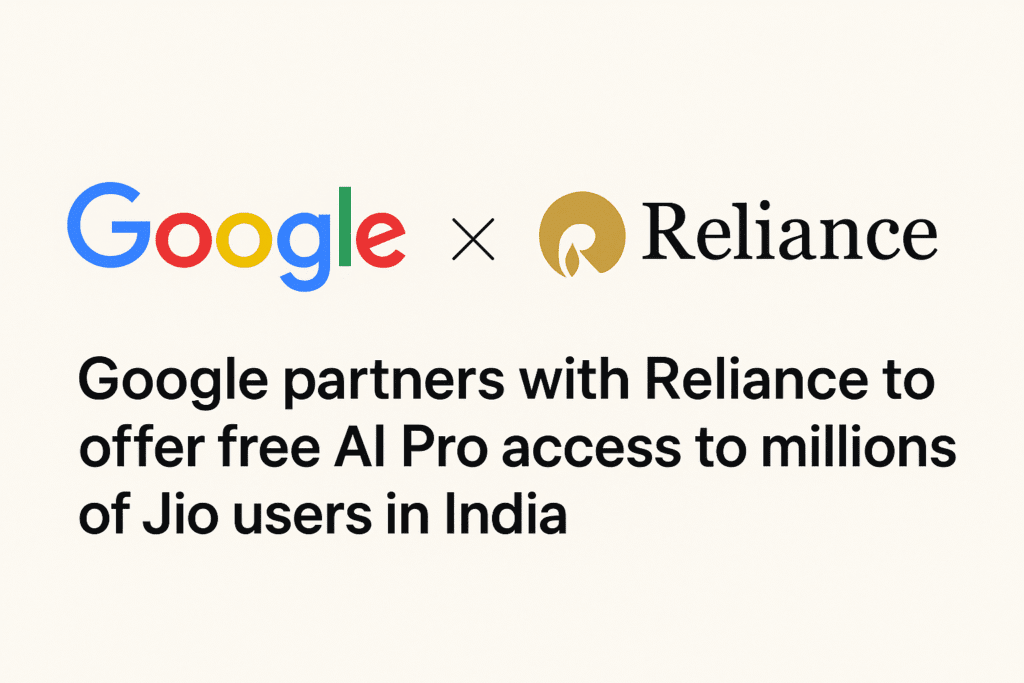 Read more about the article Google Partners with Reliance to Offer Free AI Pro Access for Jio Users Across India