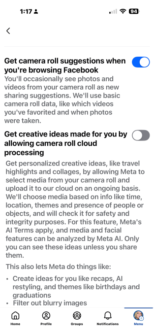 Facebook AI Can Now Suggest Edits to Your Camera Roll Photos 2 camera roll cloud processing